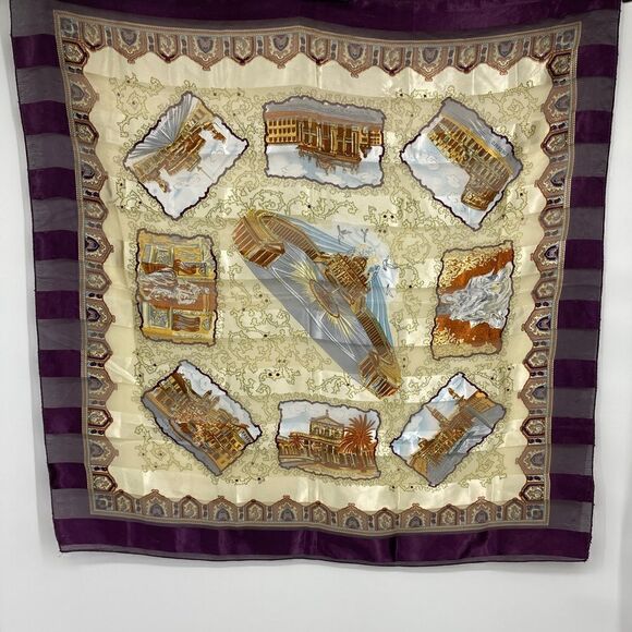 Purple and Gold 9 Scenes of Italy Scarf 40Sq - Picture 1 of 7
